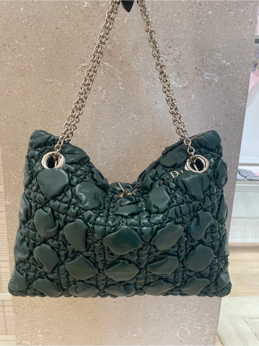 Dior Crunchy Bag - Green Quilted Shoulder Bag with Chain Strap, Gold Hardware